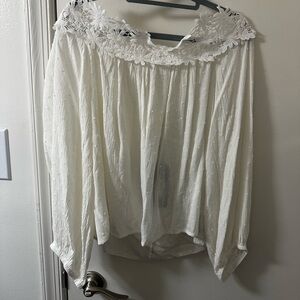 AMOLI White Swiss Dot Off-the-Shoulder Boho Blouse - 100% Cotton - NWT
